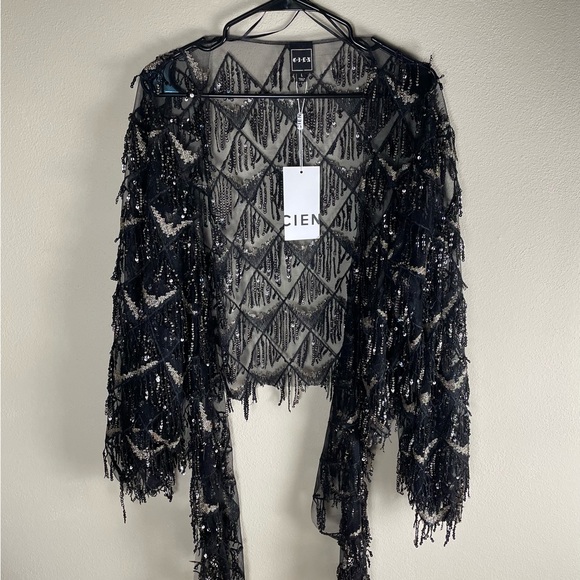 Black Sequin Cardigan Shawl by Cien - Picture 1 of 4